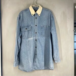 Wolverine Shirt Men's Large Blue  Denim Button Down 100% Cotton Casual